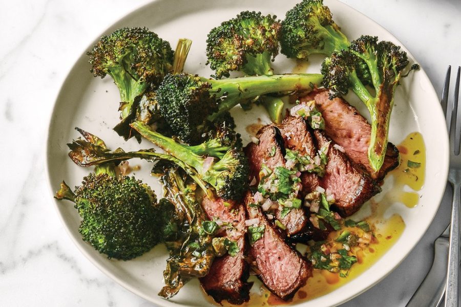<pre>Steak pan-rôti avec le brocoli croustillant
