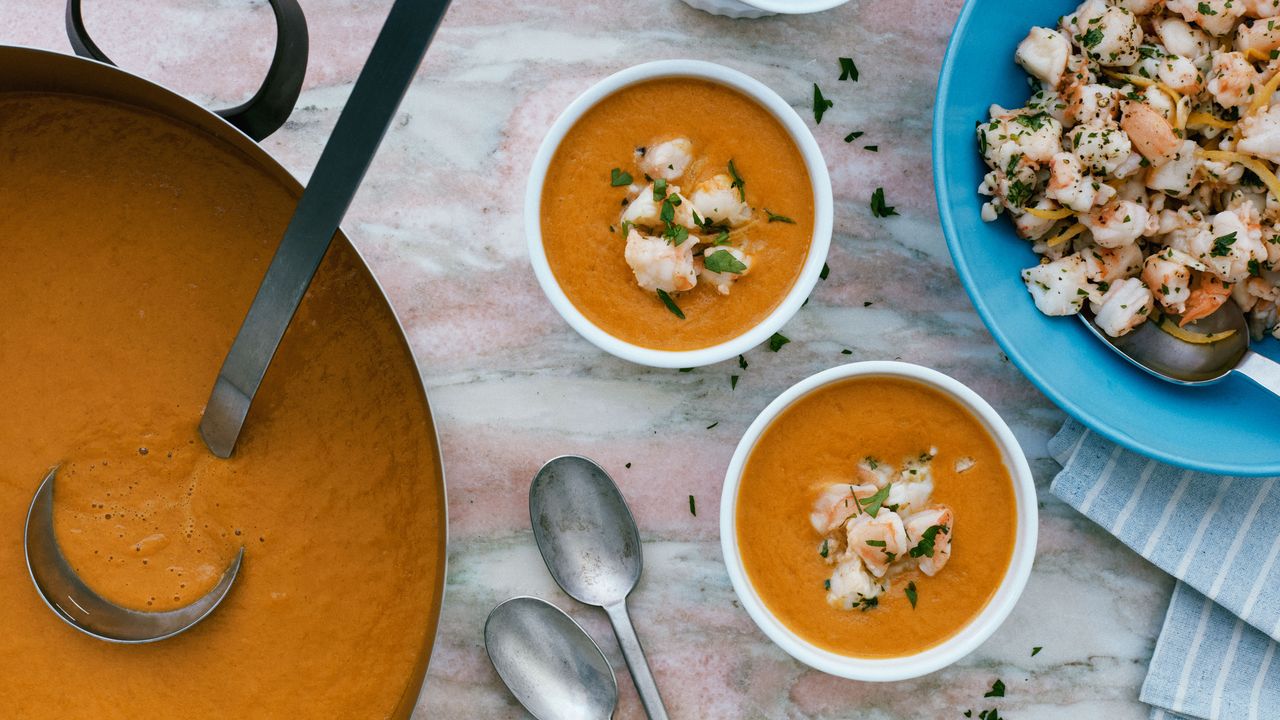 Bisque de crevettes et de langoustines