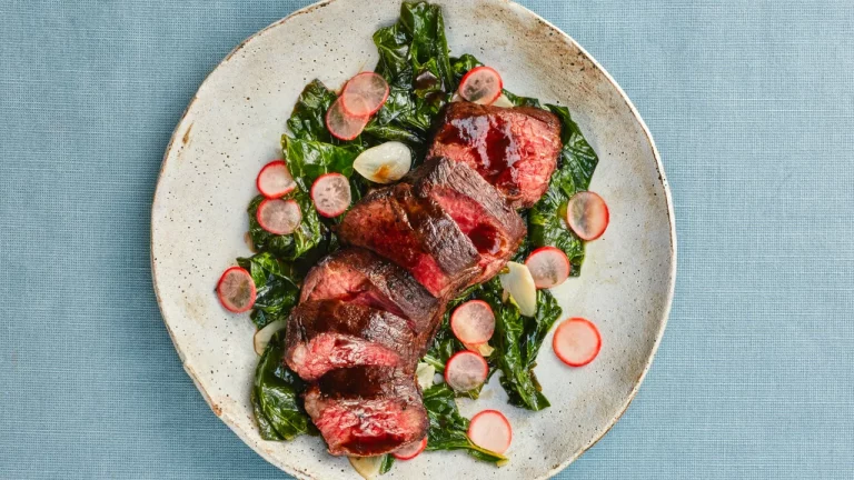 Steak aux légumes verts Dashi pour une personne